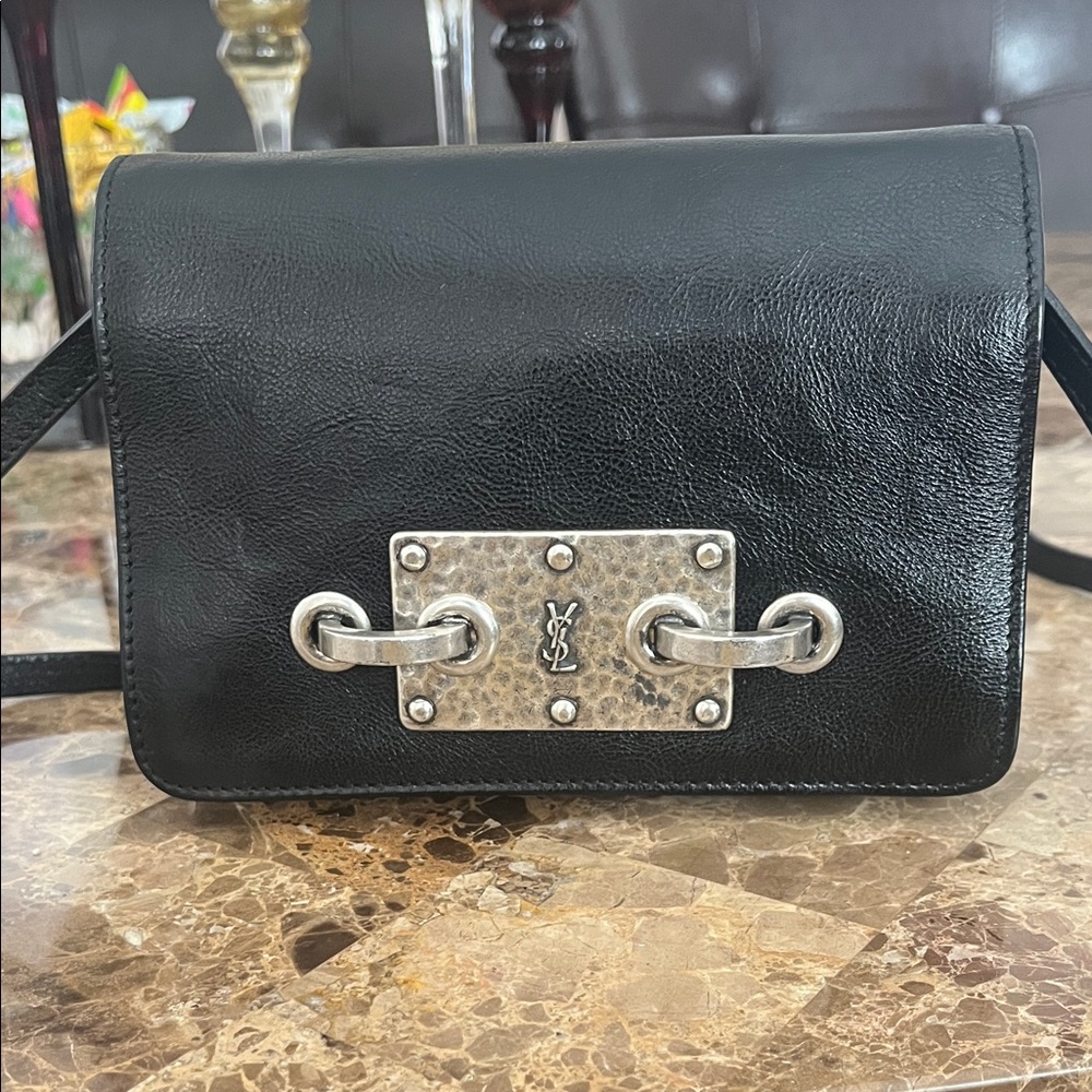 Yves Saint Laurent Rare Black Leather Crossbody Bag with Silver Hardware
